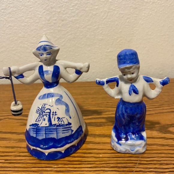 Delft Other - Vintage Delft Blue Boy & Girl Carrying Water